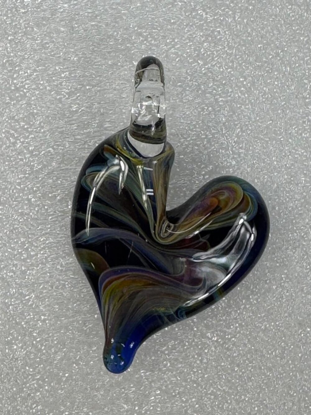 Vintage Hand Blown Art Glass Multi Color Swirl Crystal Heart Pendant